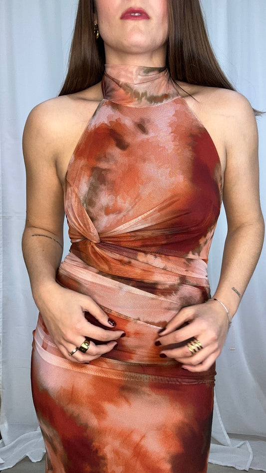 Vestido tie dye teja